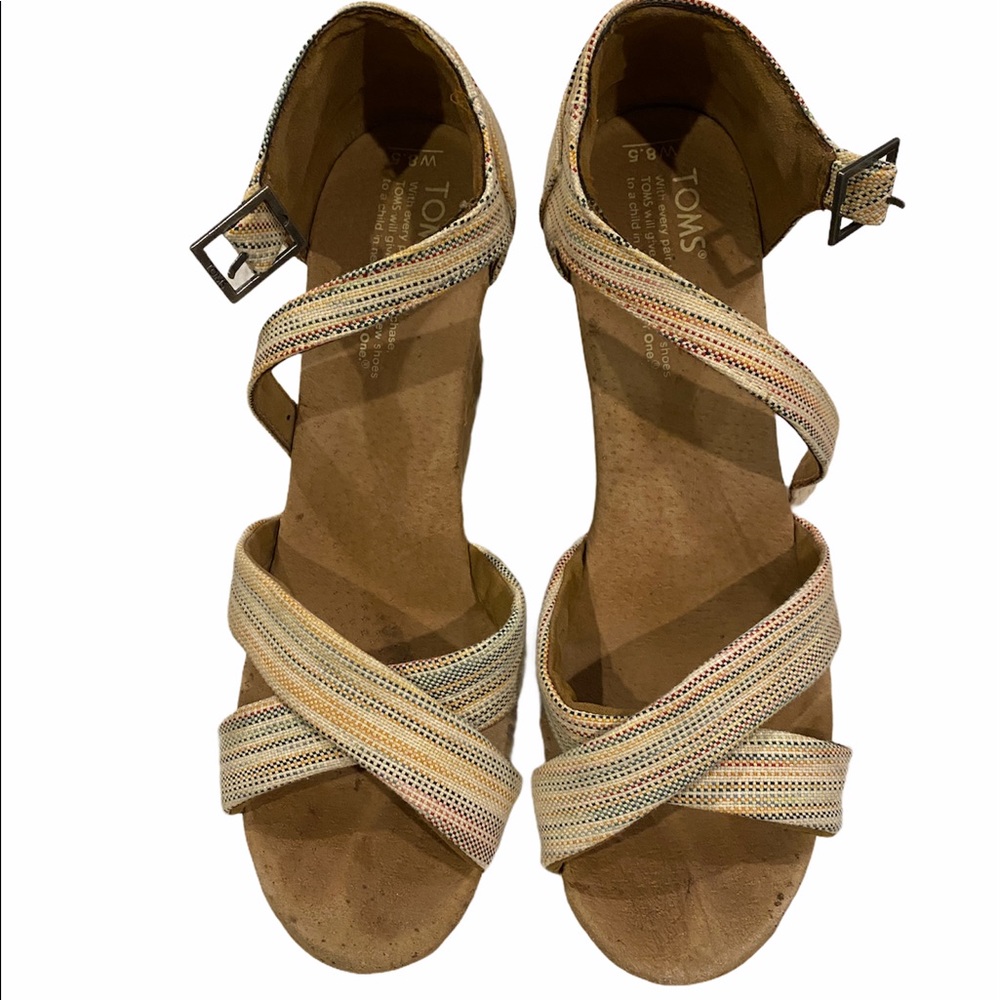 Multicolored Toms Ankle Strap Cork Wedges Sz 8.5W